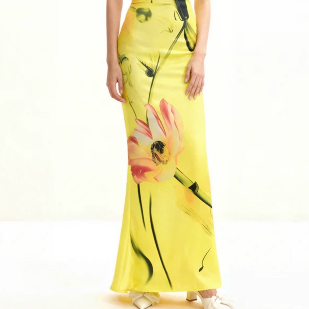 JW PEI Yellow Floral Maxi Dress with Pink Accents